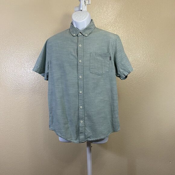 Hurley Men's Aqua Mint Short Sleeve Button Down Cotton Shirt M Medium - Picture 1 of 8